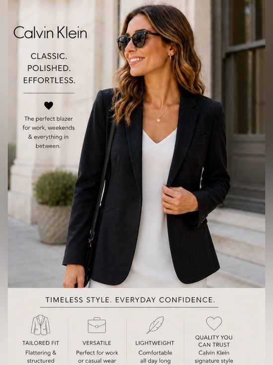 Calvin Klein Jackets & Blazers - Calvin Klein Women's Black Tailored Single-Button Blazer Size L